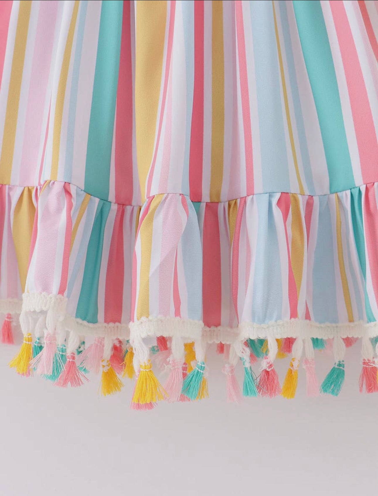 Multicolored Stripe Tassel Smocked Dress