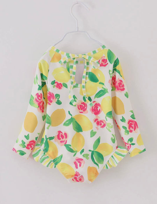 Yellow Lemon Ruffle Girl Swimsuit