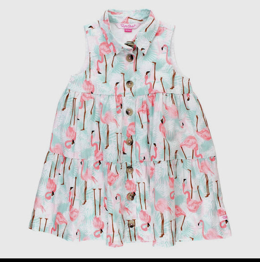 Vibrant Flamingo Tiered Shirt Dress