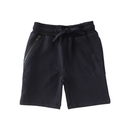 Unisex Asymmetrical Zip City Shorts- Jet Black