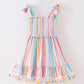 Multicolored Stripe Tassel Smocked Dress