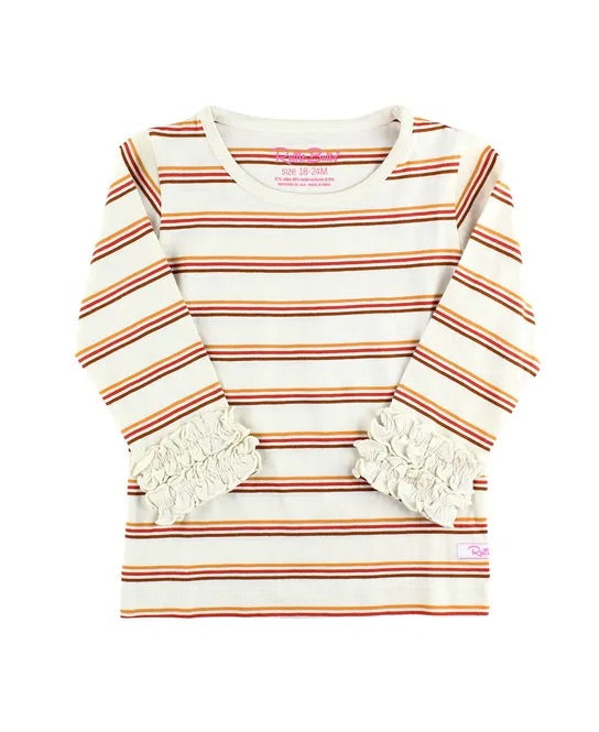 Pumpkin Patch Stripe Ruffled Long Sleeve Layering Tee