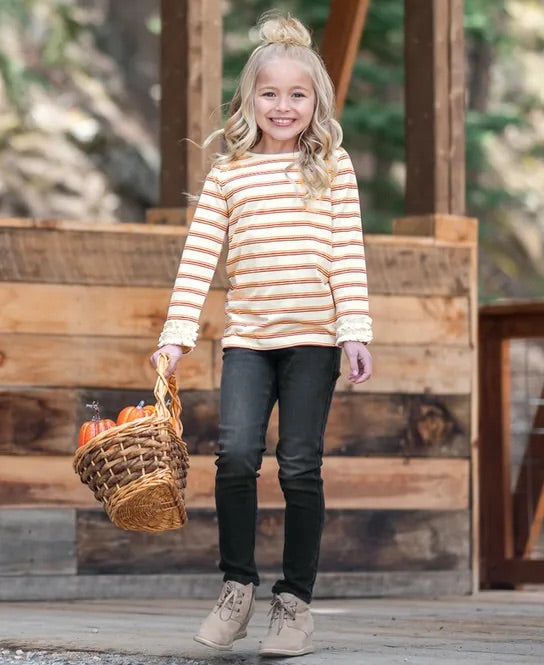 Pumpkin Patch Stripe Ruffled Long Sleeve Layering Tee