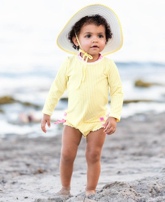 Banana Yellow Seersucker One Piece Rash Guard