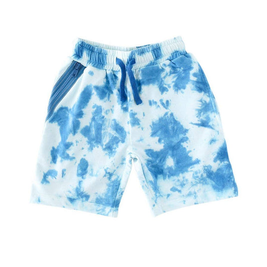 Asymmetrical Zip City Shorts - Tie Dye Blue