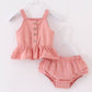 Coral Pink Linen Baby Bloomer Set
