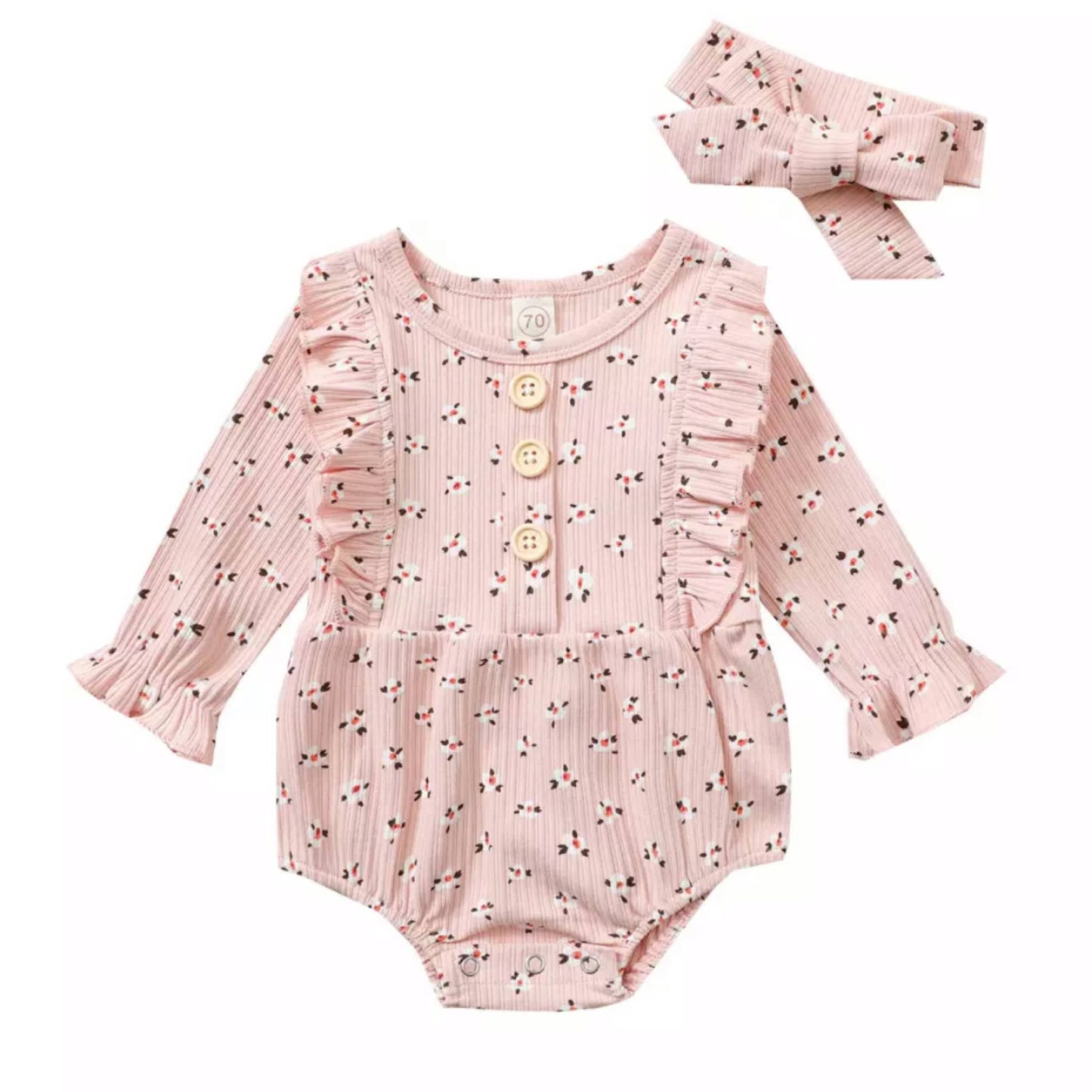 Tiny Blush Floral Flutter Sleeve Bodysuit and Headband Set