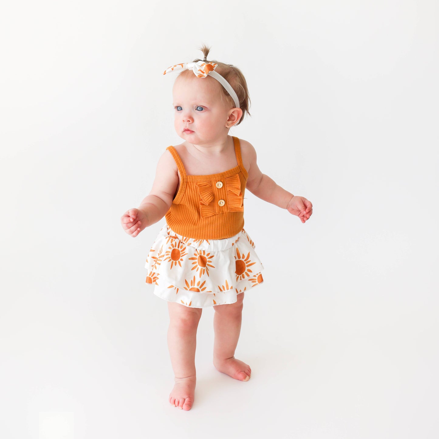 Terracotta Sunshine Ruffle Skirted Bloomer Set & Headband