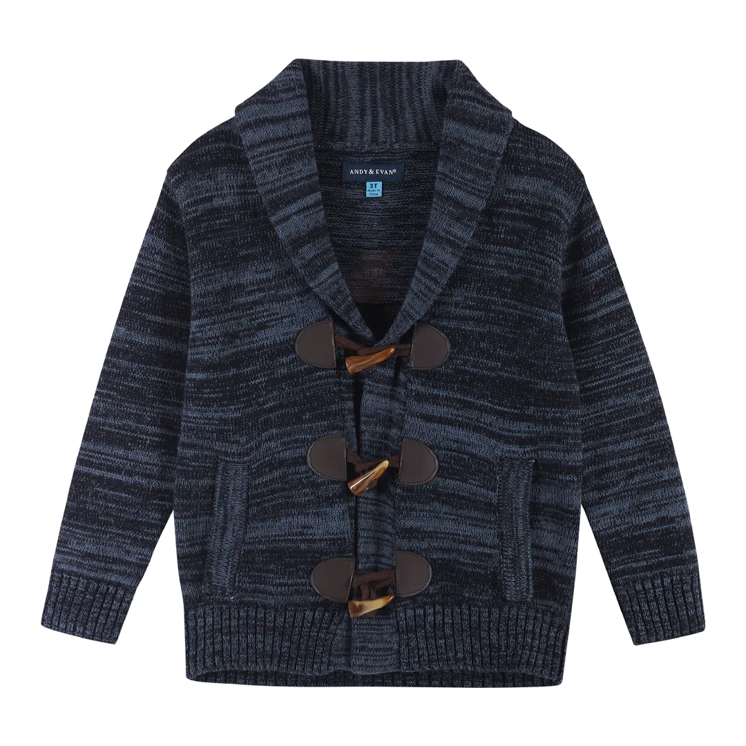 3-Piece Marled Navy Toggle Cardigan Sweater Set